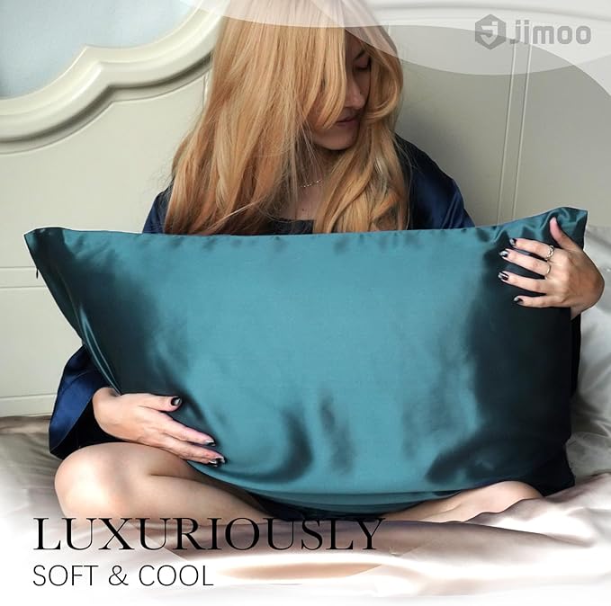 100% Mulberry Silk Pillowcase for Hair and Skin, 22 Momme Pure Natural Silk Pillow Case Both Sided with Zipper, Pillow Cover for Women Mom Men (Fog Blue, King 20''×36'', 1 Pack)