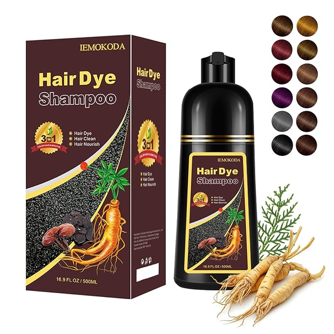 Black Hair Dye Shampoo 3 in 1, 100% Gray Reducing, Instant Hair Color for Gray Hair Coverage, Natural Black Shampoo Hair Dye for Women & Men, Easy To Use & Lasts 3-4 Weeks & All Hair Types, 16.9 fl.oz