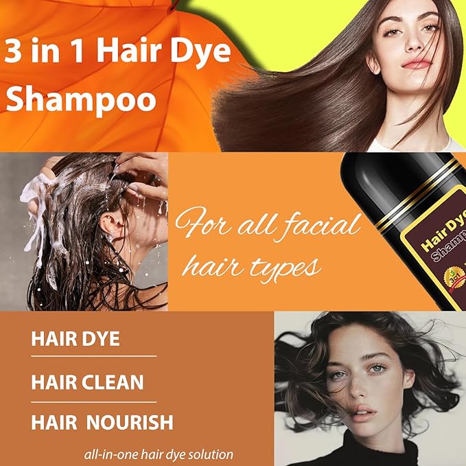 Hair Dye Shampoo Silver Gray, 3 in 1 Long-Lasting Hair Color Shampoo with Herbal Ingredients, Instant Natural Color, Easy Application at home for Women Men 16.9 Fl Oz