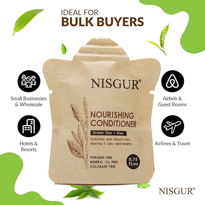 Conditioner Bulk 0.75 oz 200 Pack No PlasticHotel Conditioner Paper Pouch Travel Size Aloe and Green Tea Extract Infused