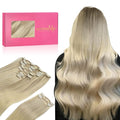 WENNALIFE Clip in Hair Extensions, 150g 14 Inch 9pcs Ash Blonde to Golden Blonde and Platinum Blonde Human Hair Extensions Thicker Clip in Hair Extensions Real Human Hair Clip Set Double Weft