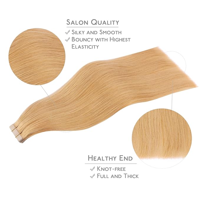 WENNALIFE Tape in Hair Extensions Human Hair, 20pcs 50g 22 inch Strawberry Blonde Remy Hair Extensions Straight Human Hair Tape in Extensions Skin Weft Tape Extensions Human Hair
