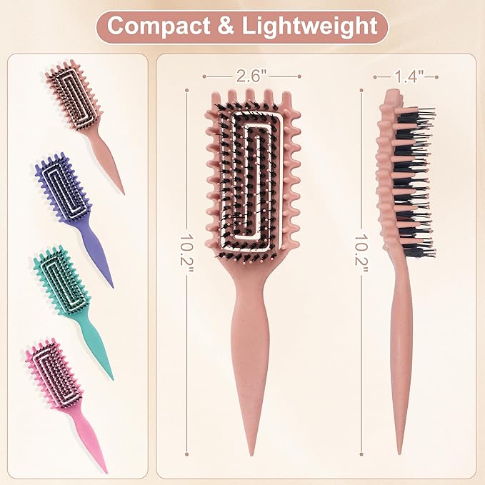 Curly Hair Brush Defining, Vented Curl Defining Brush for Effortlessly Detangling Shaping and Styling Women's Men's Curls on All Wet or Dry Hair Types, Reduces Frizz (Beige)