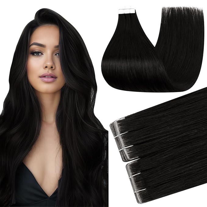Full Shine Tape Hair Extensions Real Human Hair Color 1B Injection Tape in Hair Extensions 18Inch Seamless Invisible Skin Weft Injected Extension 50G 20Pcs Travel Friendly Styling
