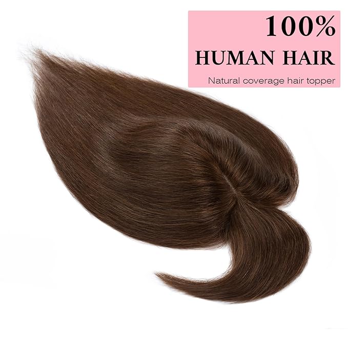 SEGO 100% Real Human Hair Toppers, with Air Bangs, Silk Base 150% Density, Clip in Topper, 2.7肺5.1・ HairPieces for Women, with Thinning/Hair Loss Cover Gray