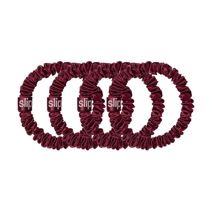 slip Skinny Scrunchies: Anti-Crease, Anti-Breakage Slipsilk™ Design Protects Delicate Hair | Includes 4 Pure Silk Scrunchies: Maroon
