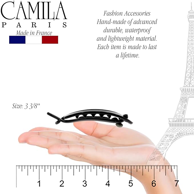 Camila Paris CP2318 French Hair Barrette Clip, Flexible Ponytail Holder No Metal Parts, Strong Hold Grip Hair Clips for Women, No Slip and Durable Styling Girls Hair Accessories, Made in France