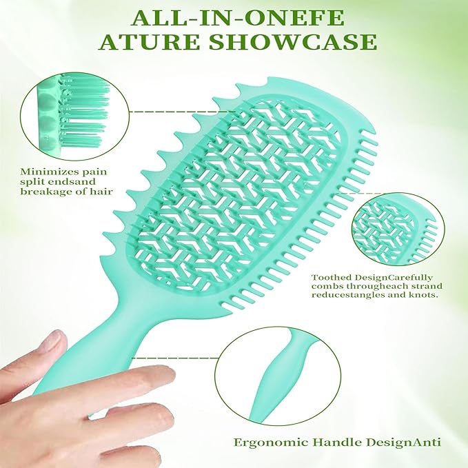Curl Defining Brush, Vented Curly Hair Brush for Effortlessly Detangling Shaping and Styling, Candy Brush for Wet or Dry Hair Types for Women and Girl, Defining with Side Gear, Reduces Frizz (Green)