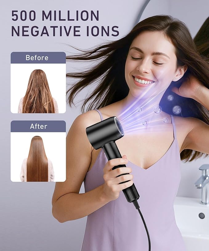Cosy Companions Hair Dryer, 150000 RPM High-Speed Brushless Motor Negative Ionic Blow Dryer for Fast Drying, Low Noise Thermo-Control Hair-Dryer-with-Diffuser and Nozzle