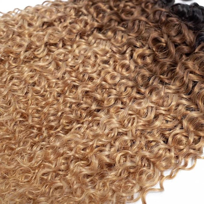 Ombre Blonde Water Wave Bundles T1B/4/27 Human Hair Bundle Niegmeag Virgin Soft and Sikly Remy Hair 3 Bundles 26 28 30 Inch Double Weft 3 Tone Honey Blonde and Brown Bundle Hair Weave