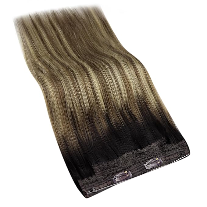 YoungSee 120G Wire Hair Extensions Dark Brown Ombre Medium Brown with Blonde Wire Hair Extensions Human Hair Balayage One Piece Hair Extension Real Human Hair for Women 18Inch