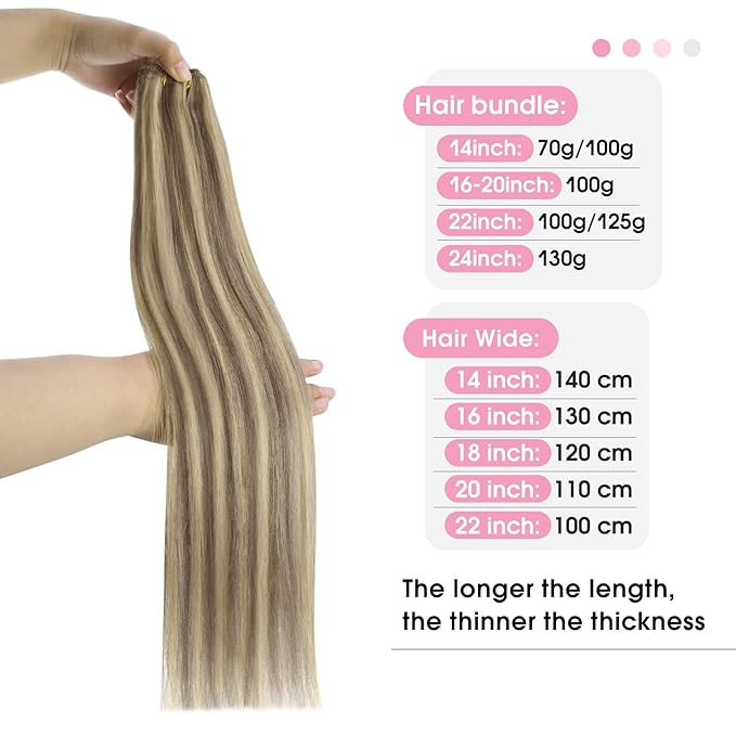 YoungSee 100G Weft Hair Extensions Highlight Human Hair Weft Extensions Light Brown Highlight Blonde Sew in Hair Extensions Real Human Hair for Short Hair 14Inch