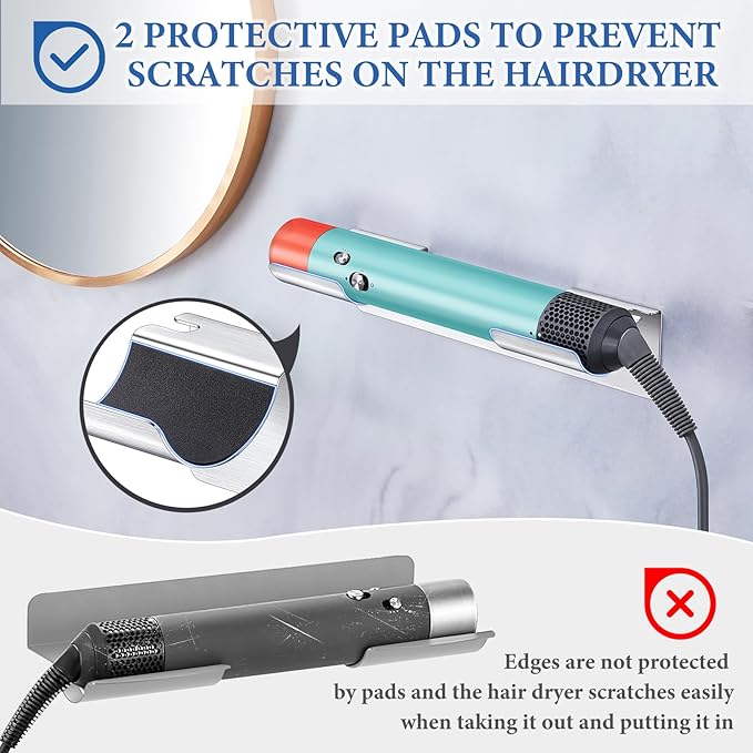 2 PCS Wall Mount Curling Iron Holder and Hair Tool Organizer with Adhesive, Multifunctional Hot Flat Iron and Hair Straightener Holder Storage Stand for Vanity, Cabinet and Wall, Silver