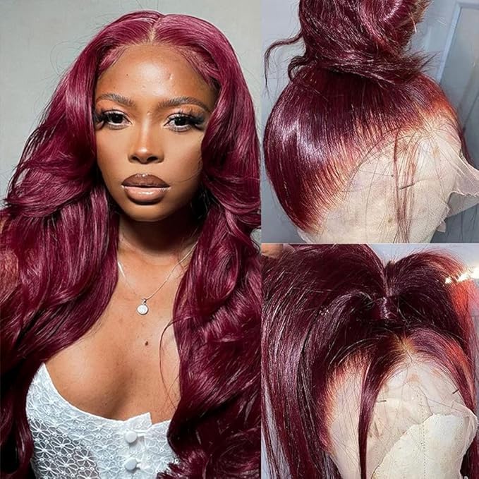Burgundy Wig Human Hair 13x4 99j Burgundy Lace Front Wigs Human Hair Pre Plucked HD Transparent Lace Frontal Wigs Red Colored Wig 26 Inch