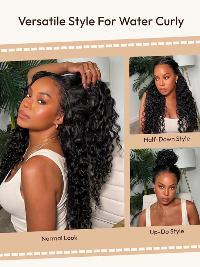 Julia Hair Bye Bye Knots Wig 13x4 Glueless Wigs Human Hair Mixed Curls Water Wave and Jerry Curly Fluffy Wig Pre Everything Pre Plucked Pre Cut HD Lace Bleached Knots Natural Black 24 Inch