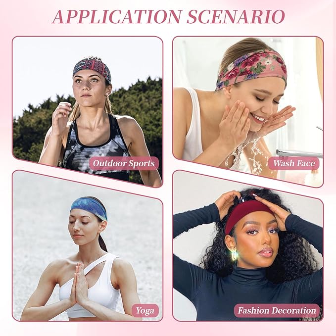 Boho Headbands for Women, 6 Pack Wide Non-Slip Stretchy Hair Bands for Yoga, Workout, Running, Fashion Hair Accessories for Women's Hair（Shape 2）