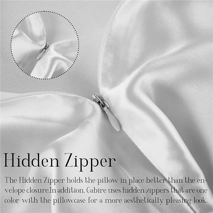 Mulberry Silk Pillow Case for Hair and Skin Prevent Acne Pillowcases Both Sides Real Silk Pillow Cases Organic Silk Pillowcase with Hidden Zipper, White, Queen (20"×30")
