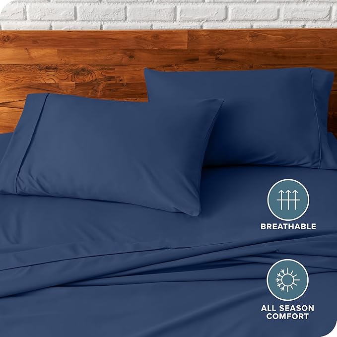 Bare Home Microfiber Pillow Cases - King Size Set of Two - Cooling Pillowcases - Double Brushed - Dark Blue Pillowcases 2 Pack - Easy Care (King Pillowcase Set of 2, Dark Blue)