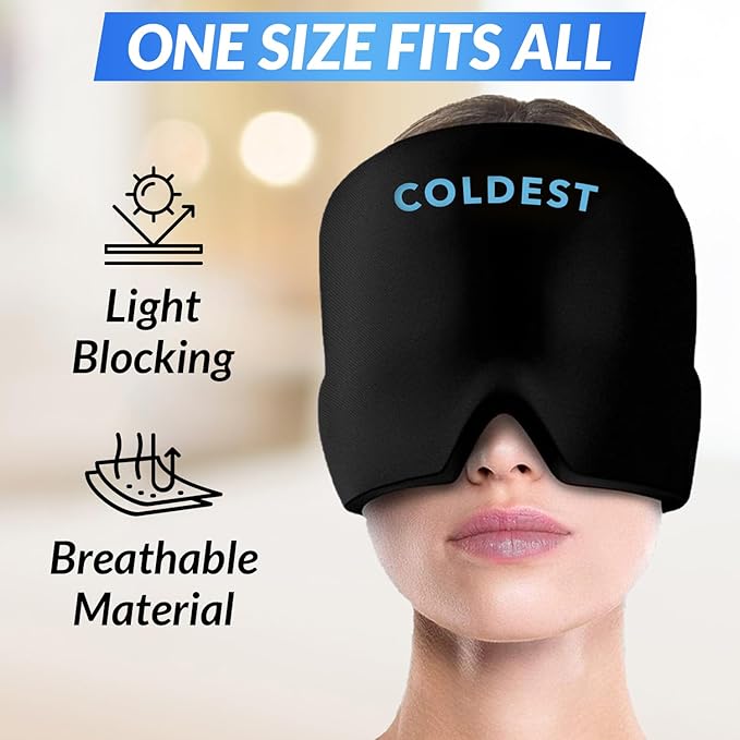 Coldest Gel Ice Headache Migraine Face Relief Hat, Cold Therapy Migraine Relief Cap Migraine Ice Head Wrap Ice Pack Mask, Cold Compress Headache Relief Cap