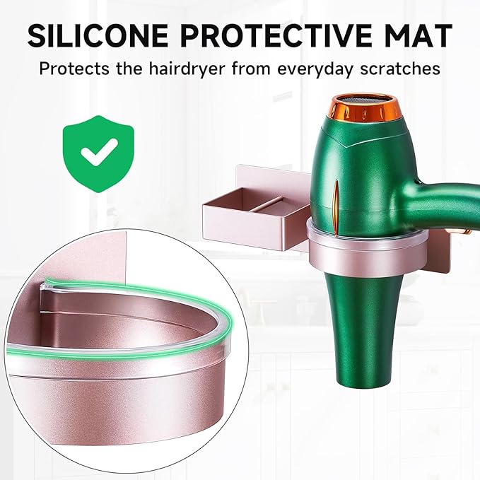 Blow Dryer Holder Wall Mounted, Hair Straightener Holder, Hair Dryer Holder Adhesive, Hair Tool Organizer for Flat Iron, Hairdryer, Curling Iron Holder for Bathroom Vanity Barber Shop (Rose Gold)