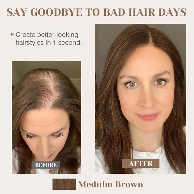S-noilite Hair Toppers for Women Real Human Hair 3D 360° Cover Clip in 100% Real Human Hair Toppers 3″*4″ Clip in Silk Base 10 inch Meduim Brown