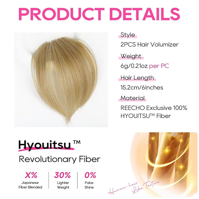 REECHO Clip in Hair Volumizer, 2PCS 6 inch Short Thick Clip in Hairpieces Adding Extra Volume Hair Extensions for Women (Golden Blonde)