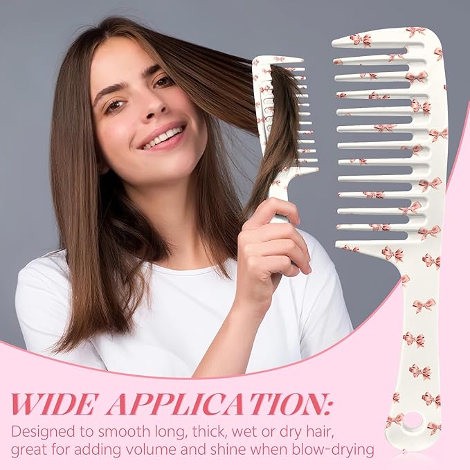Wide Tooth Comb,Effortless Tangle Removal for Curly, Wet, Long Hair Wet,Cute Aesthetic Design for Women Men and Girls (Pink-10)
