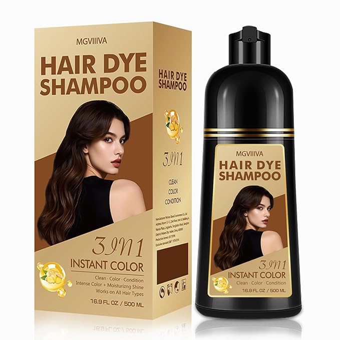 Hair Dye Shampoo 3 in 1, Dark Brown Hair Dye for Men & Women, Long Lasting Hair Color for 100% Gray Hair Coverage, Easy to Use, Shampoo for Color Treated Hair Dye 16.9 Fl Oz (Dark brown)