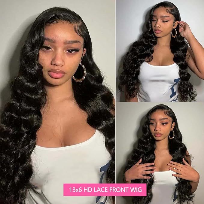 18 Inch 13x6 Lace Front Wigs Human Hair 200 Density Body Wave HD Lace Front Wigs Human Hair Pre Plucked Natural Color Glueless Wig 100% Virgin Human Hair Lace Front Wigs for Women