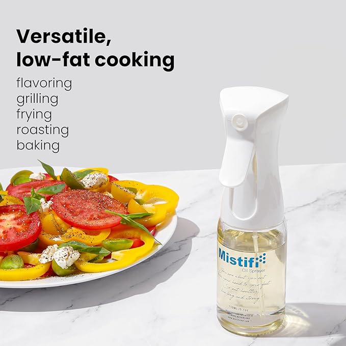 Mistifi Oil Sprayer 150ml glass bottle. Upgraded Version.Fine Mist Spray Bottle for Air Fryer, Olive Oil, Avocado Oil, Healthy Nonstick Frying, Commercial & Home Kitchen Use (PS630)
