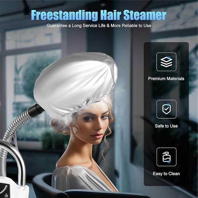 7 in 1 Professional Hair Steamer, Freestanding Hair Treatment Machine with Wheels, Professional O3 Ozone Hooded SPA, for Homes, Spas, Barber Shops, Beauty Salons