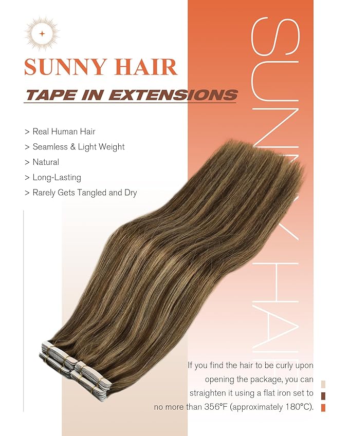 Sunny Hair Tape in Hair Extensions Human Hair 14 Inch Hair Extensions Real Human Hair Tape in Extensions for Women Medium Brown Highlights Caramel Blonde Remy Hair Straight Skin Weft 40pcs 100g