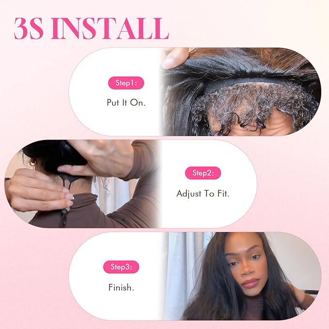 WOWANGEL Kinky Curly Half Wig Human Hair 180% Density Flexi-Fit Invisi 3 in 1 Wigs Flip Drawstring Wig Glueless Wear and Go Headband Wig 100% Human Hair for Women, Natural Black, 18 Inch