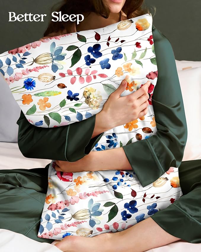 2 Pack Mulberry Silk Pillowcase for Hair and Skin - King Size 20 x 36 Inches with Hidden Zipper Watercolor Flower 19 Momme Soft Sleeping Silk Pillow Case for Women, Moms