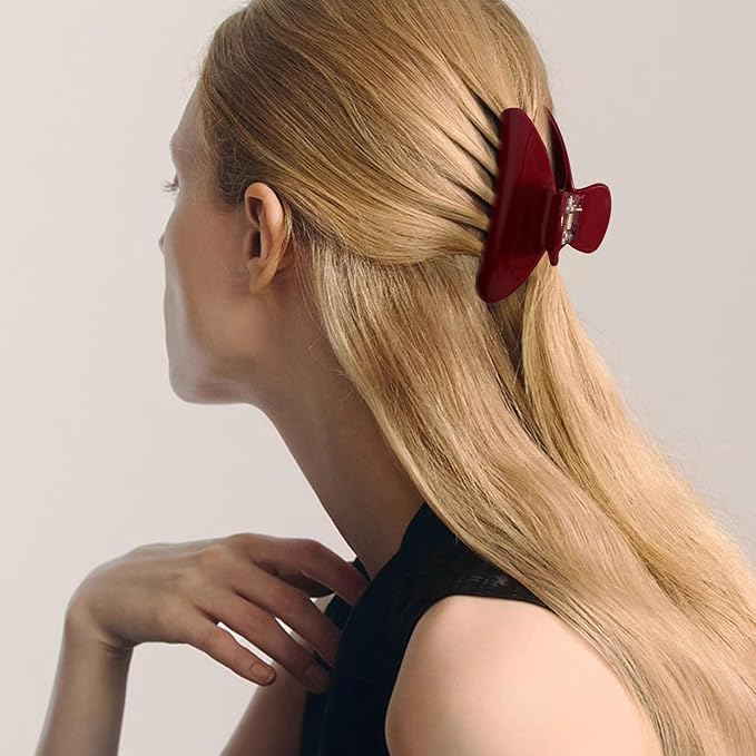 4Pcs Large Acrylic Hair Claw Clips for Women Girls - Cute Cherry Red Claw Clips for Thick Hair, Strong Grip Non-Slip Barrettes Clips