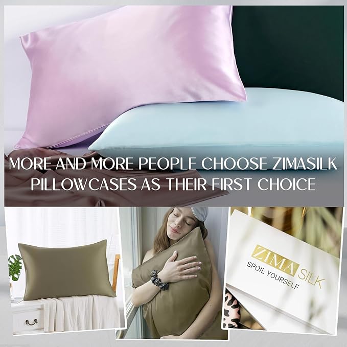 ZIMASILK 100% Pure Mulberry Silk Pillowcase for Hair and Skin Health,Soft and Smooth,Both Sides Premium Grade 6A Silk,600 Thread Count,with Hidden Zipper,1pc (Queen 20''x30'',Olive Grey)