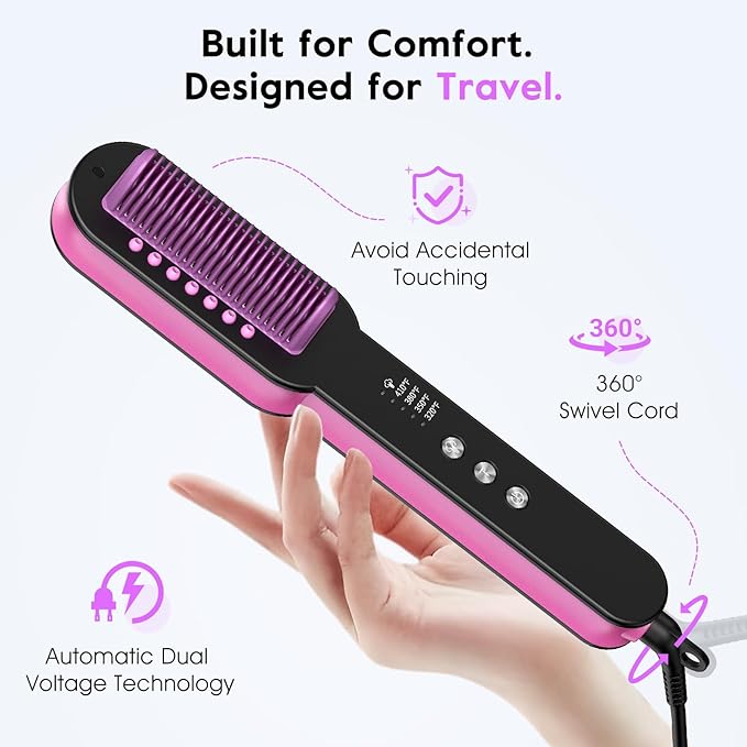slopehill Steam Hair Straightener Brush – Ionic Steam Straightening Brush for Smooth, Frizz-Free Hair, Fast Heating, 4 Adjustable Temperature, Anti-Scald Design