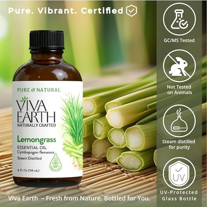 Lemongrass Essential Oil – Pure and Natural with a Bright, Citrus-Fresh Aroma for Diffusers, Aromatherapy, Hair and Skin Care, Soap and Candle Making – with Dropper, 4 oz