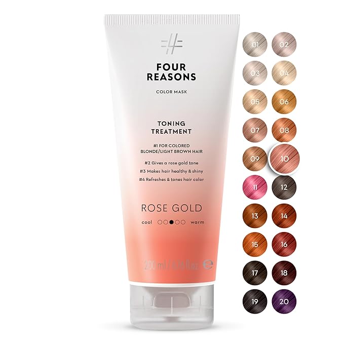 Four Reasons Color Mask - Rose Gold - (19 Colors) Toning Treatment, Color Depositing Conditioner, Tone & Enhance Color-Treated Hair - Semi Permanent Hair Dye, Vegan and Cruelty-Free, 6.76 fl oz