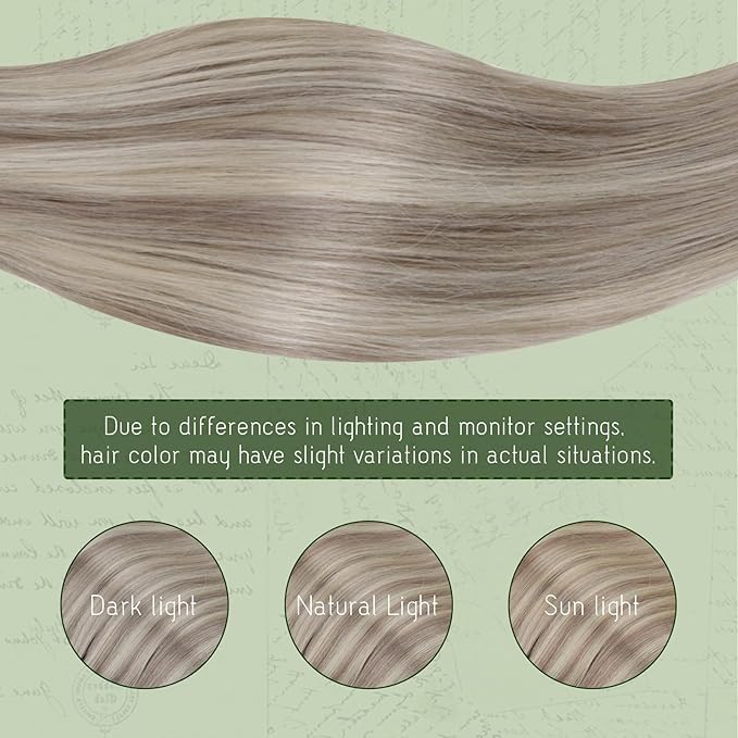 RUNATURE Clip in Hair Extensions Real Human Hair, Double Weft Human Hair Clip in Extensions, Straight Blonde Hair Remy Soft, Add Volume, 16 Inch 120g 7pcs #19P60 Grey Blonde Highlights