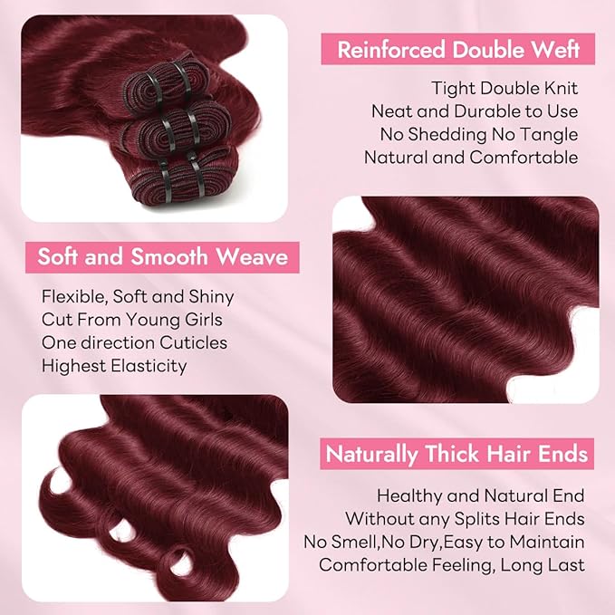 Clip in Hair Extensions Real Human Hair Body Wave 99J Burgundy Clip in 100% Brazilian Remy Human Hair Extensions 8pcs Per Set with 18 Clips Double Weft 24 Inch 120g/3.6oz