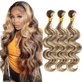 P4/613 Body Wave Bundles Human Hair Highlight Bundles Niegmeag 2 Tone Blonde Mixed With Brown Human Hair Bundle 14 16 18 Inch Brazilian Virgin Remy Hair Extensions