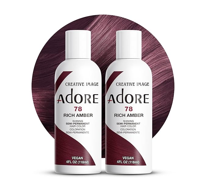Adore Semi Permanent Hair Color (078 Rich Amber) | Vegan & Cruelty-Free Brown Hair Dye | No Ammonia, No Peroxide, No Alcohol | 4 Fl Oz Each (Pack of 2)