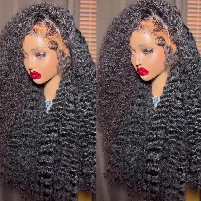 250 density Deep Wave Lace Front Wigs Human Hair Glueless Wig HD Lace Front Wigs Pre Plucked with Baby Hair for Women 13x6 Deep Curly Frontal Wigs Human Hair