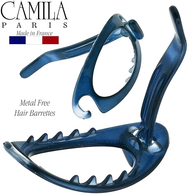 Camila Paris CP3116 French Hair Barrette Clip, Flexible Ponytail Holder No Metal Parts, Strong Hold Grip Hair Clips for Women, No Slip and Durable Styling Girls Hair Accessories, Made in France