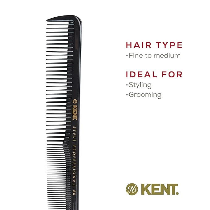 Kent SPC80 Salon-Style Dressing Cutting Comb with Wide and Fine Teeth - Professional Barber Haircut Comb for Styling and Teasing for All Hair Types - Kent Quality Barber Supplies