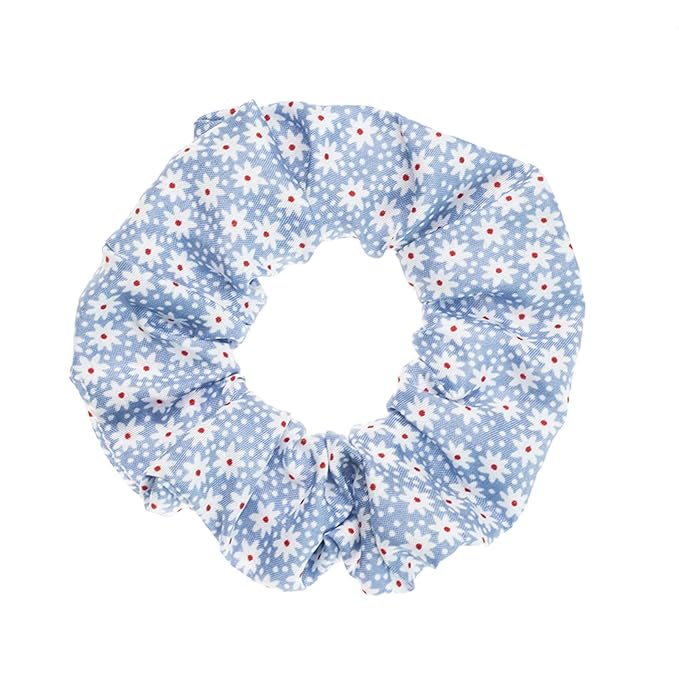 Blue Plaid Scrunchies Set - 5 Bandana Hair Ties for Women