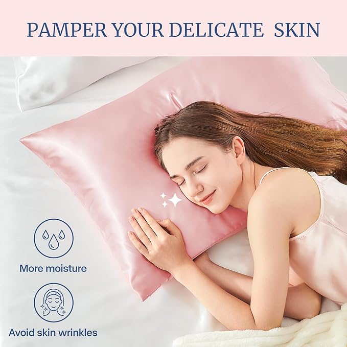 BEDELITE Satin Pillowcase for Hair and Skin, Super Soft Similar to Silk Pillow Cases 4 Pack with Envelope Closure, Cooling Pillowcases for Women Men (20"x26" Standard Size, Pink)