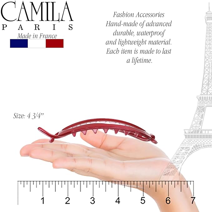 Camila Paris CP3119 French Hair Barrette Clip, Flexible Ponytail Holder No Metal Parts, Strong Hold Grip Hair Clips for Women, No Slip and Durable Styling Girls Hair Accessories, Made in France