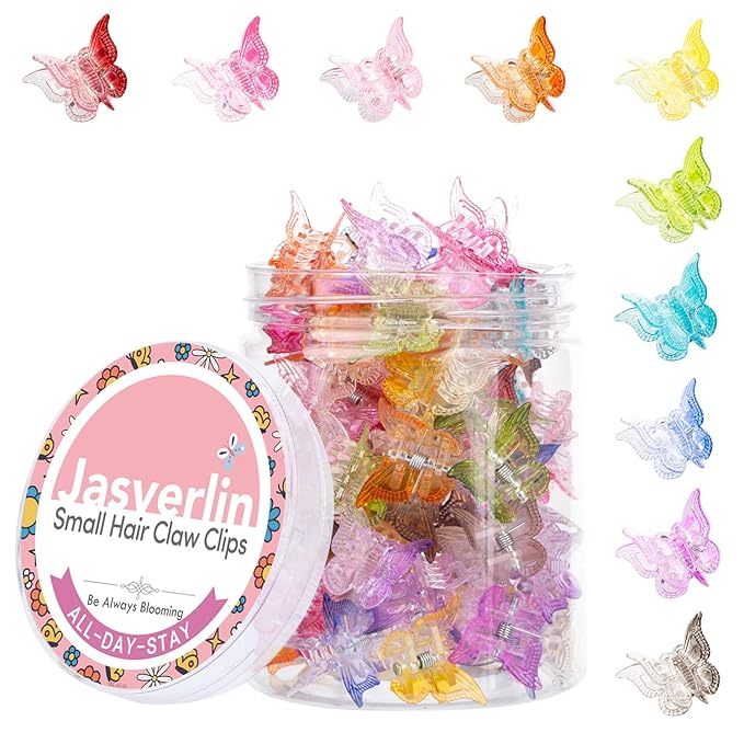 Gradient Butterfly Hair Clip, Mini Plastic 90s Hair Claw Clips for Women Girls, No Crease Toddler Y2K Accessories Set 50pcs Rainbow Assorted Color